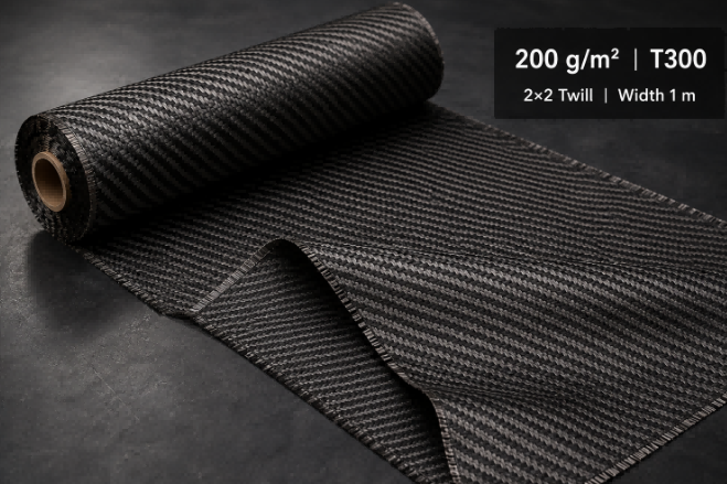 200 г/м² углеродная ткань T300 – саржевое переплетение 2×2
