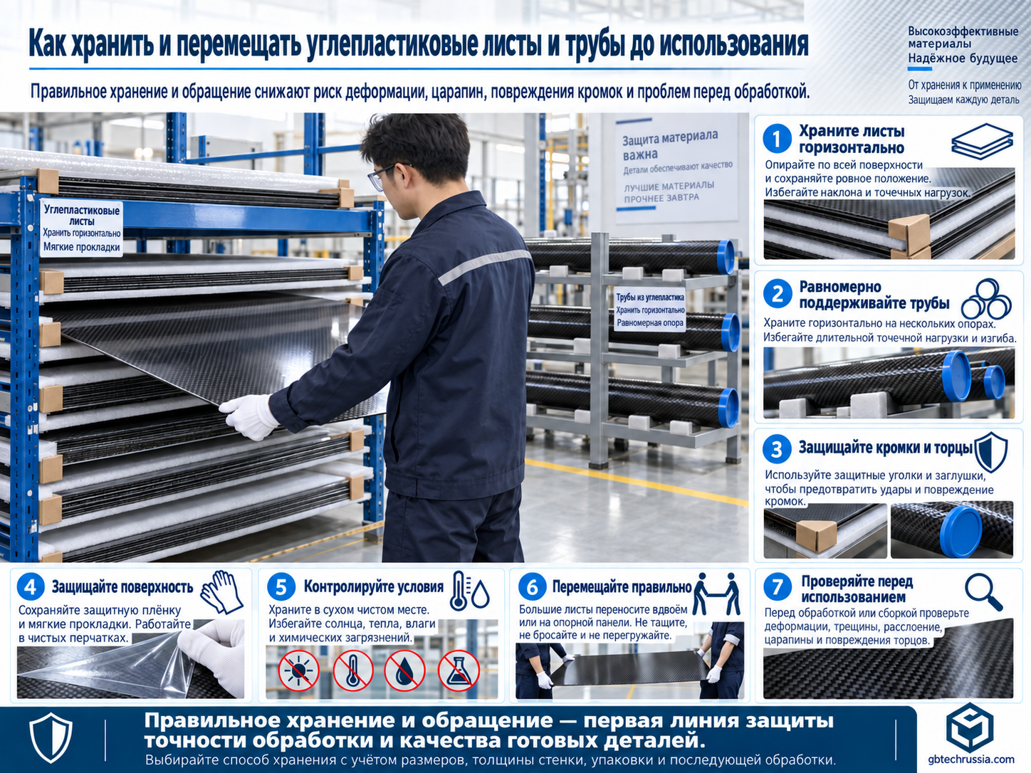 Как хранить и перемещать углепластиковые листы и трубы перед использованием?